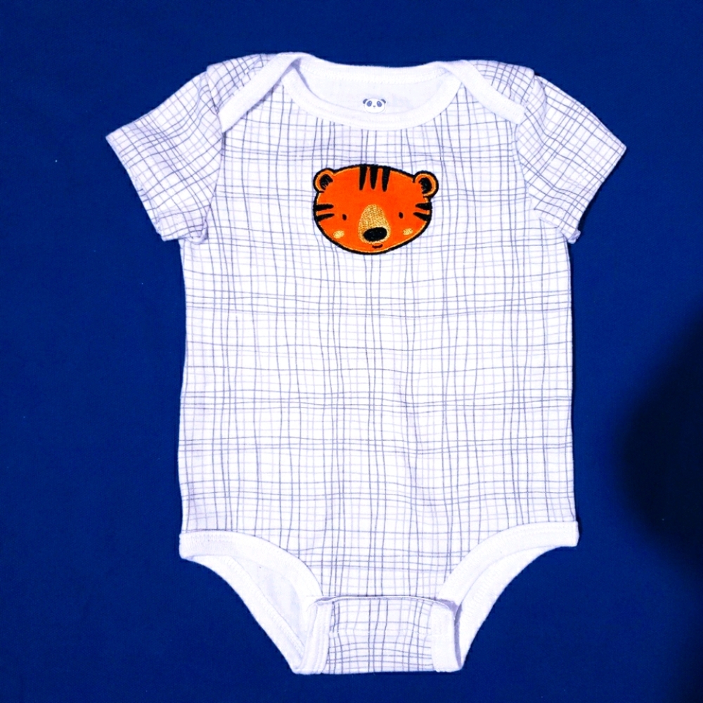 6M Tiger Onesie | White & Grey Rococo Brand
